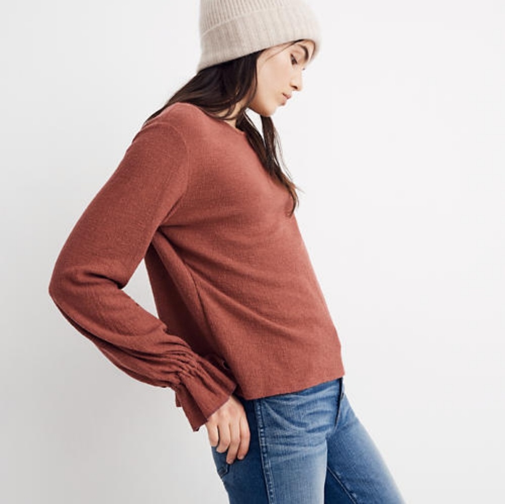 MADEWELL Texture & Thread Ruffle Cuff Top Size XS - Picture 2 of 8